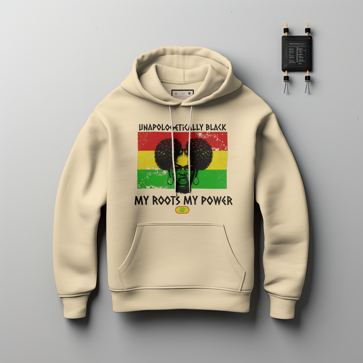 UNAPOLOGETICALLY BLACK HOODIE with vintage distressed Afrocentric design and Pan-African colors representing Black pride and heritage