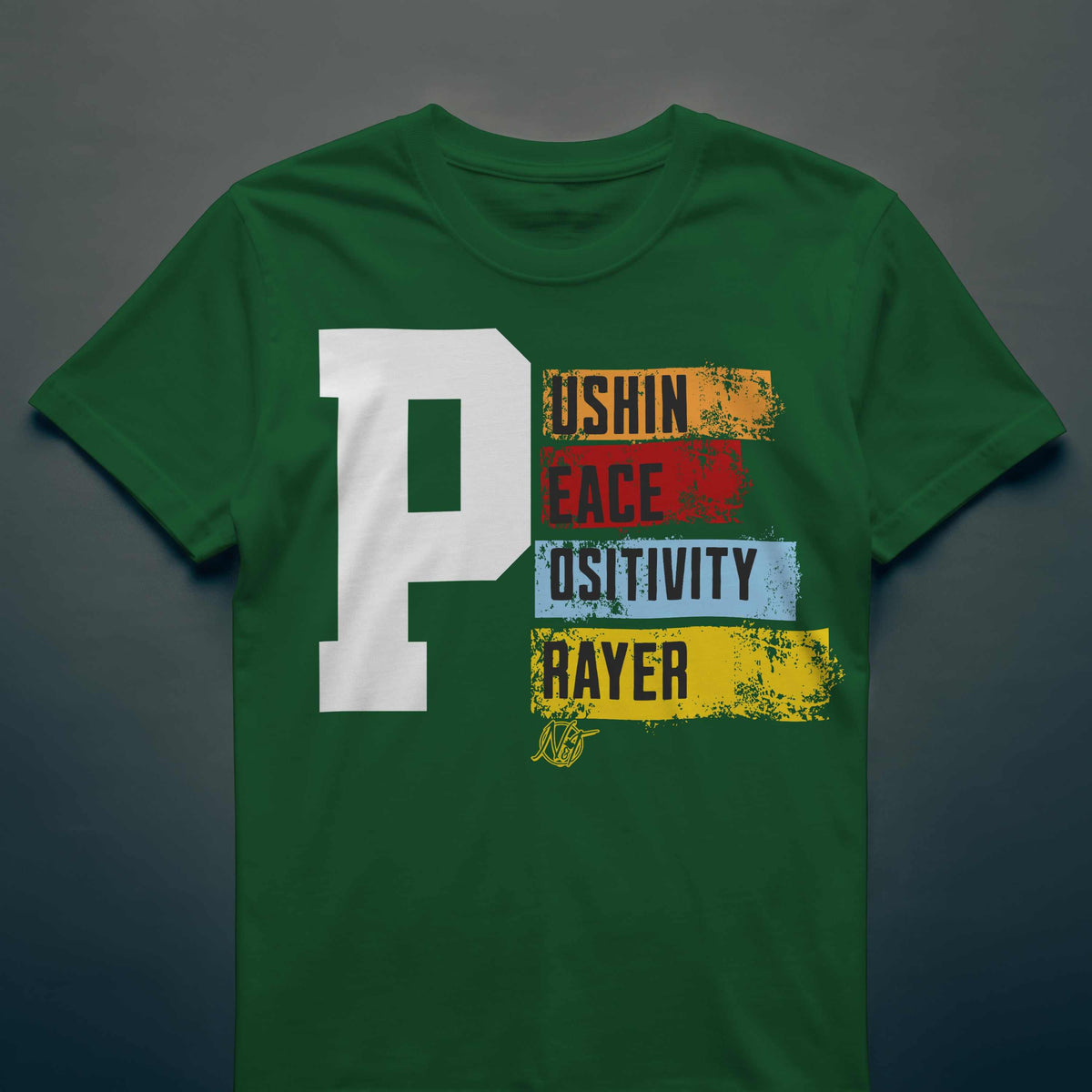 Pushin P Tee promoting positivity peace and prayer against negativity on social media