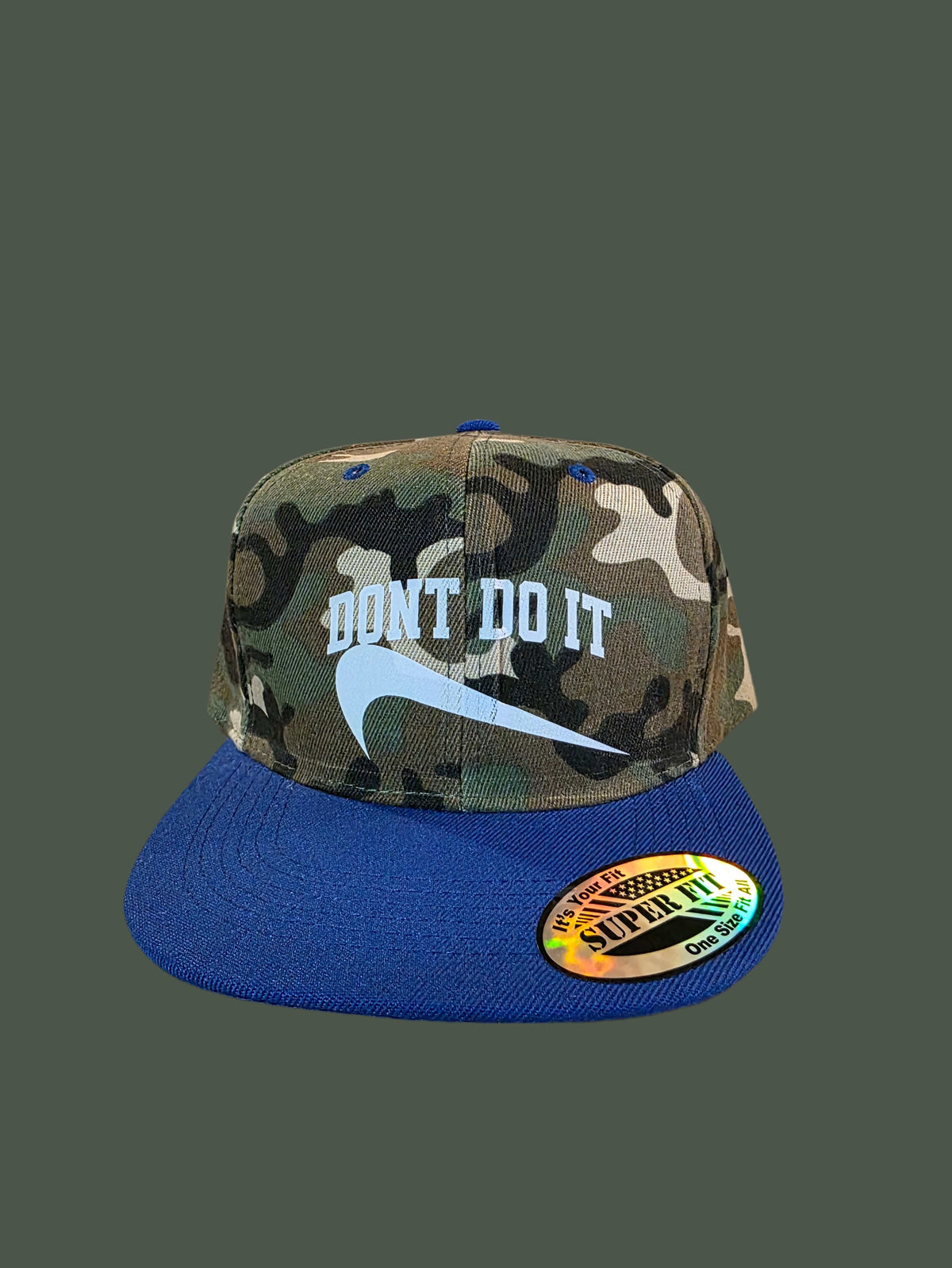 Dont Do It Camo SnapBack hat with camo crown and solid brim, adjustable snapback, streetwear style
