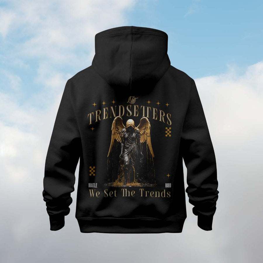 Black Trendsetters Hoodie with "We Set the Trends" lettering, ultra-soft fabric and cozy fit