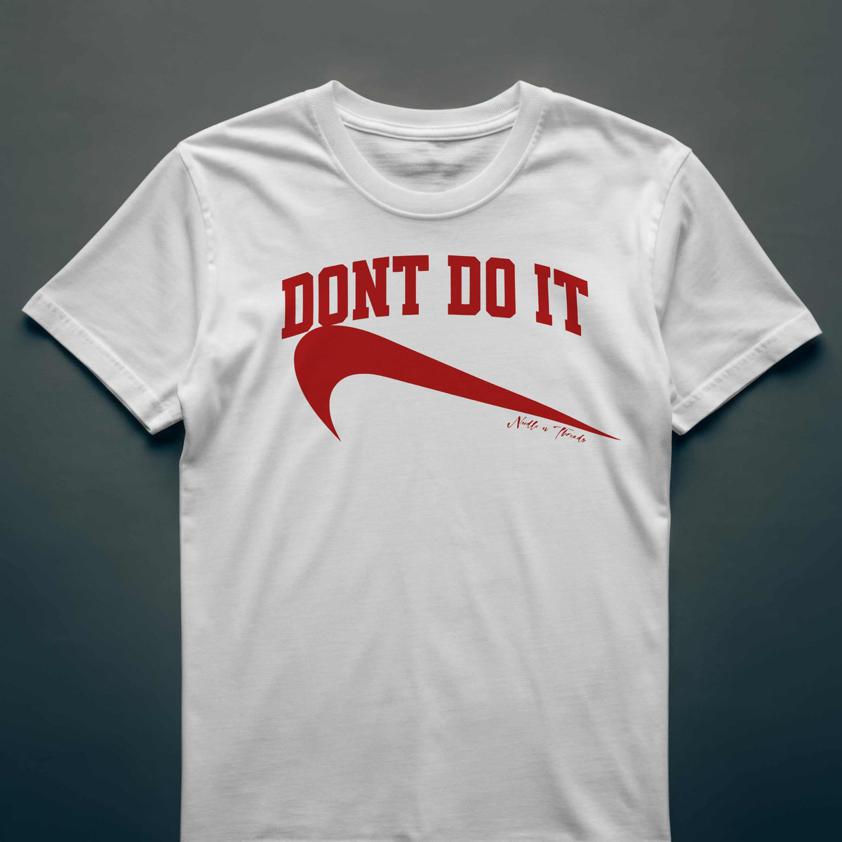 Dont Do It Tee with upside-down Stitch logo, streetwear style, ironic and unbothered design