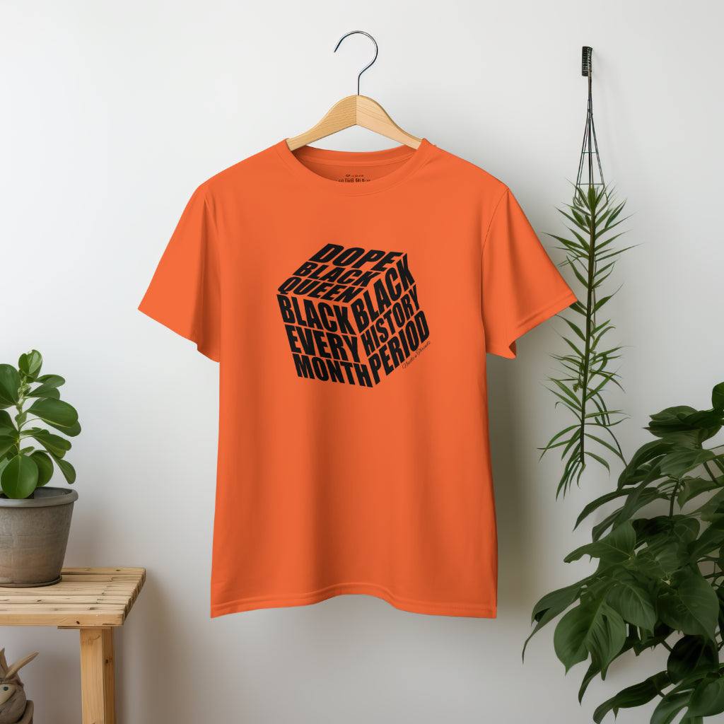 Dope Black Queen Tee luxury cotton black history month tribute with bold cube design and empowering quotes