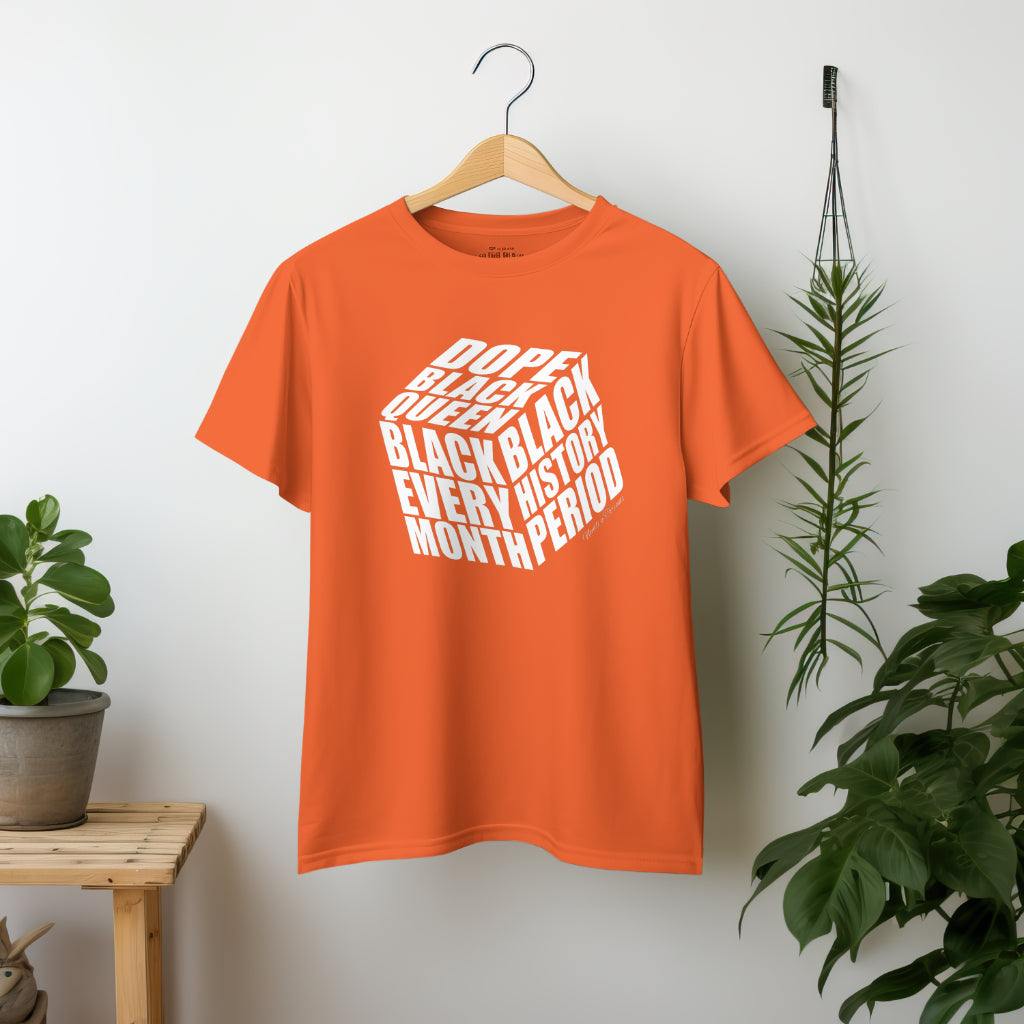 Dope Black Queen Tee luxury cotton with bold Black History Month quotes in cube design