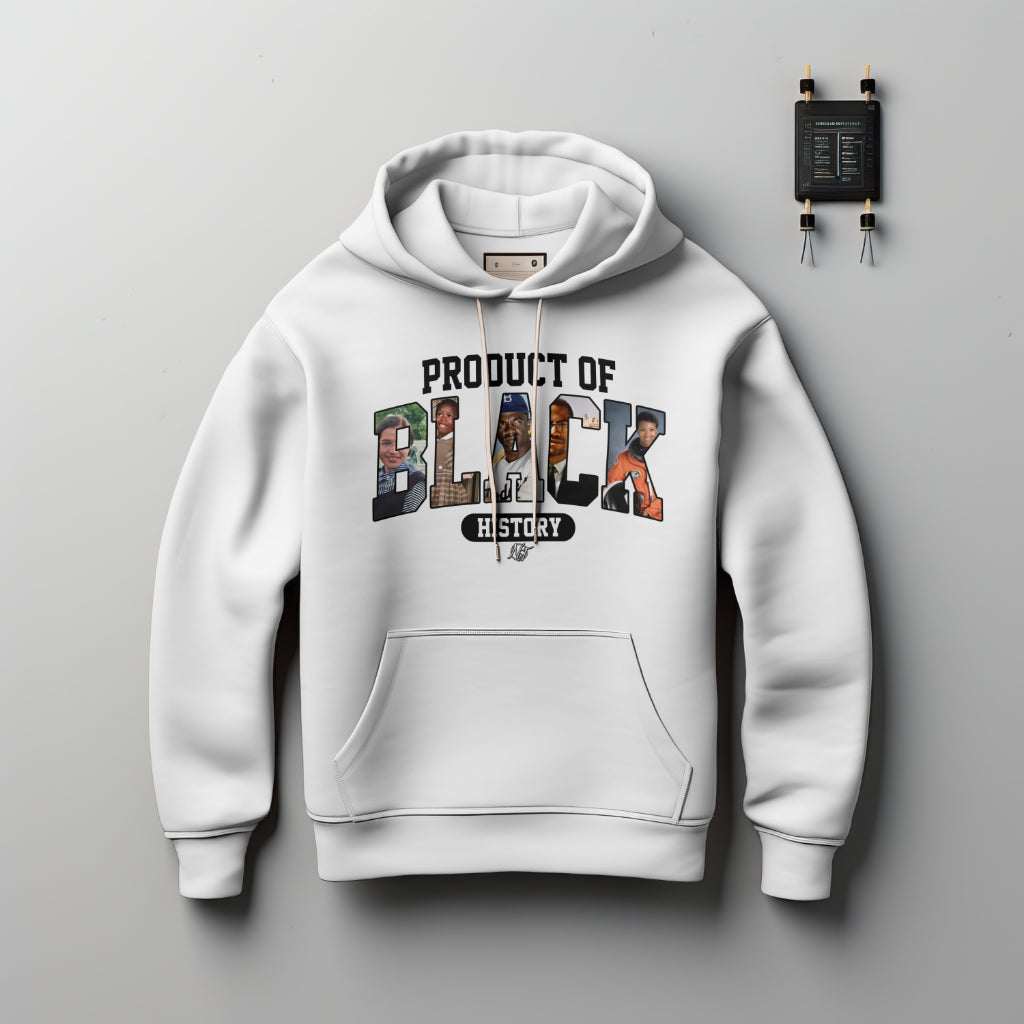 Black History Hoodie luxury sweatshirt with bold "Product of Black History" design celebrating culture and resilience