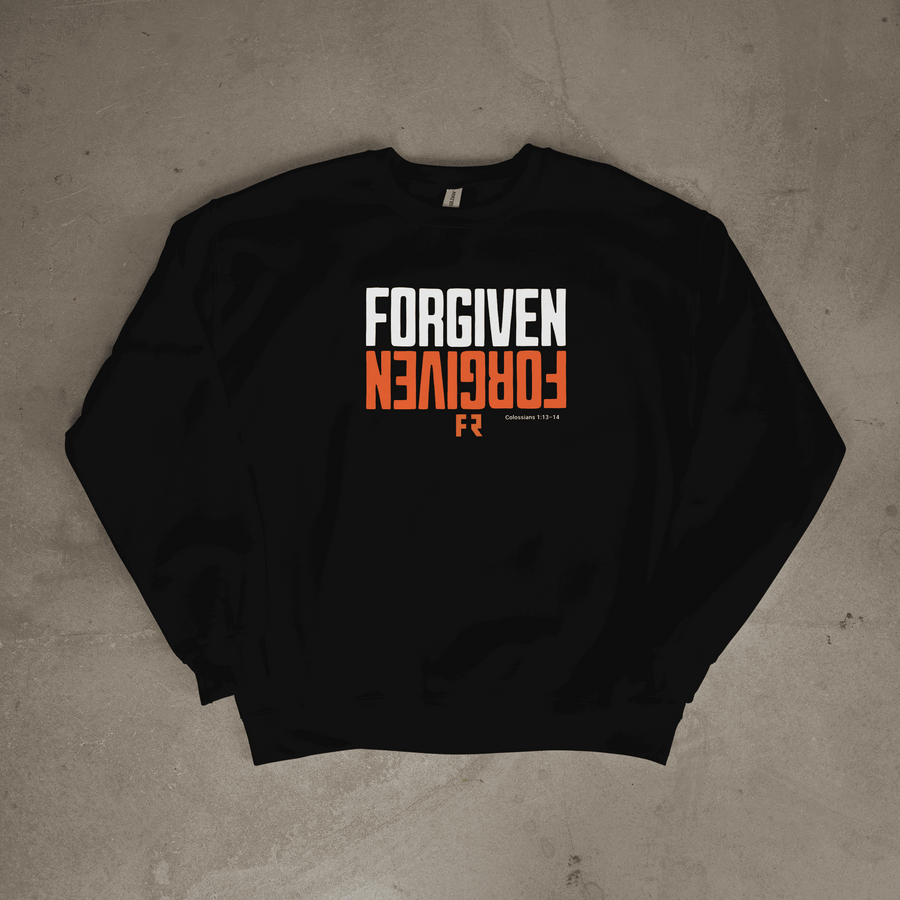 Forgiven sweatshirt with bold typography on soft cotton blend fabric