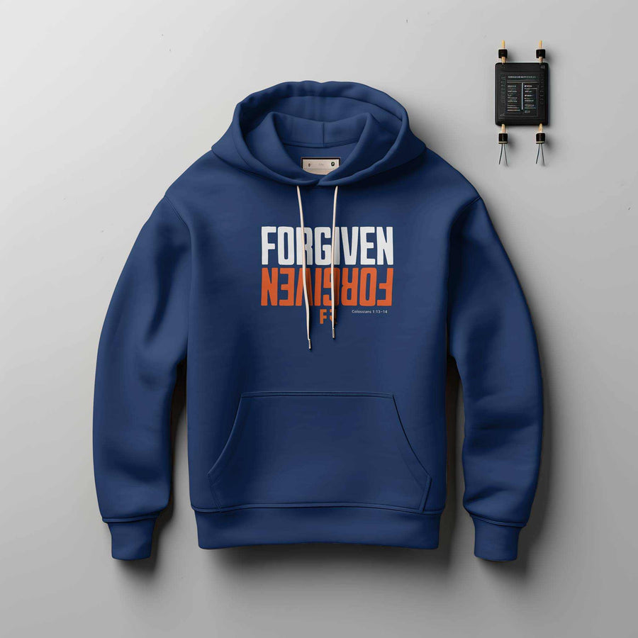 Black Forgiven Hoodie with clean, minimal typography and soft cotton blend fabric.