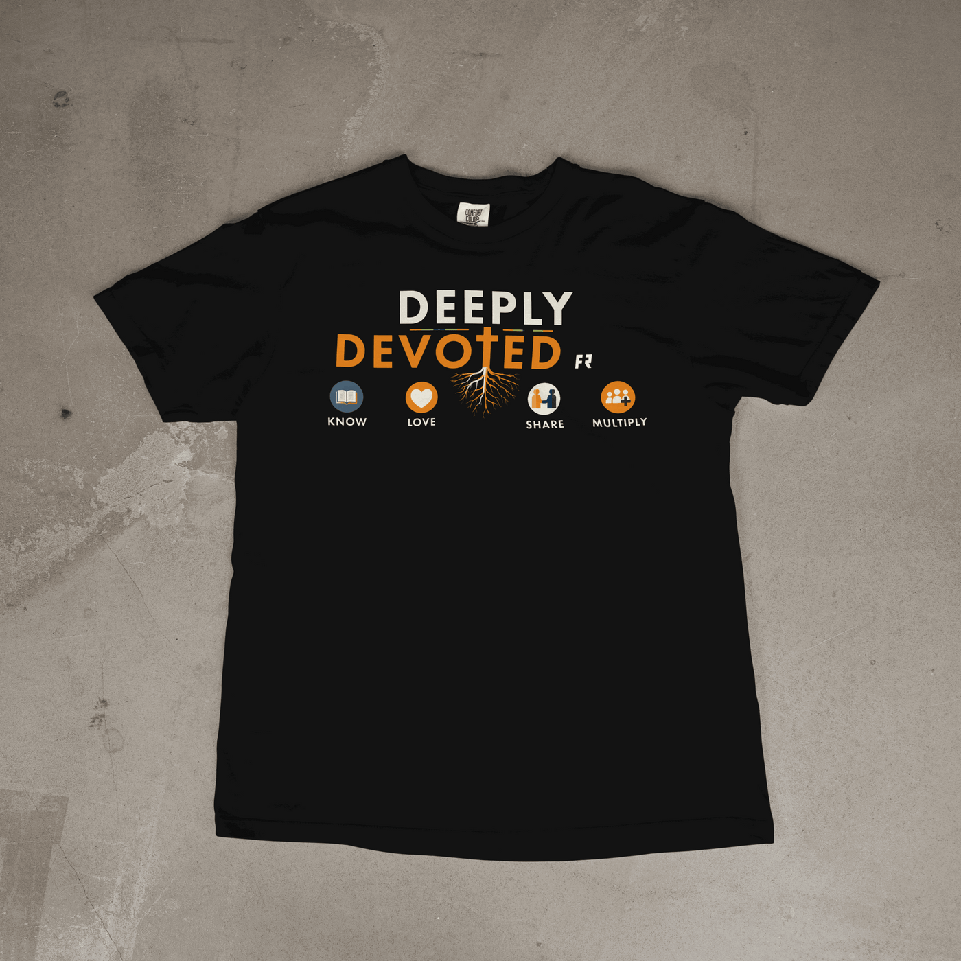 Deeply Devoted tee with faith-inspired design and bold discipleship message
