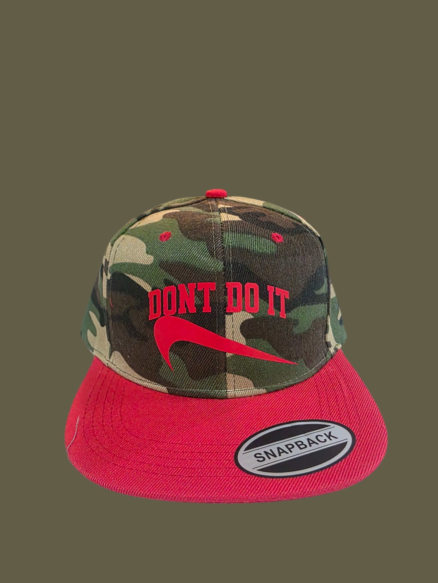 Needle n Threads "Dont Do It" camo snapback cap with "The Stitch" logo and bold embroidery