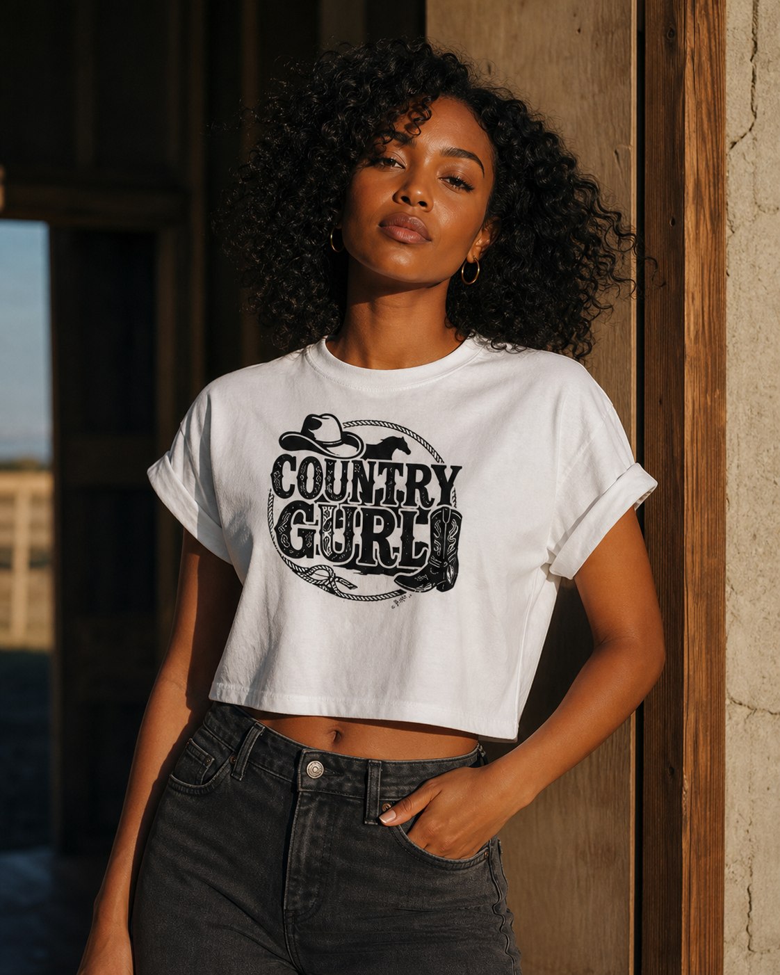 Black woman wearing the Country Girl cropped tee